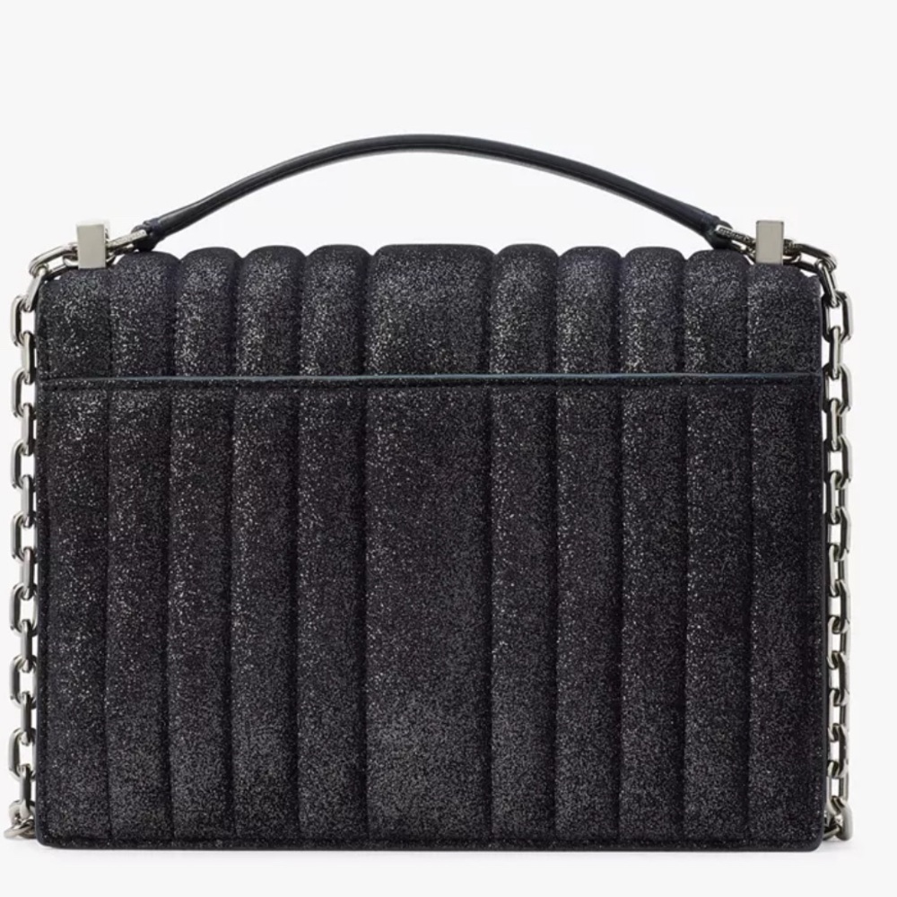 Kate Spade Deco Quilted Glitter Suede Chain Shoulder Bag Navy Multi - Picture 3 of 5